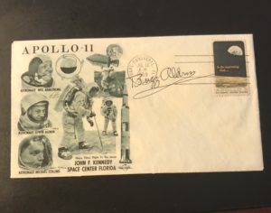 Apollo 11 First Day Cover Postmarked July 16, 1969 with Apollo 8 Commemorative Stamp Autographed by Buzz Aldrin