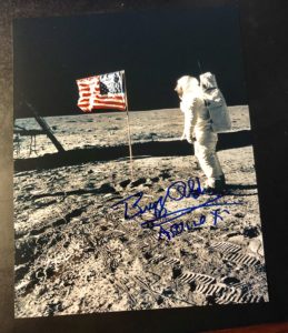 Autographed Photo of Buzz Aldrin on Moon with American Flag